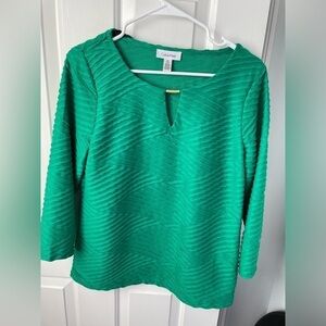 Calvin Klein women’s green textured Keyhole front 3/4 sleeve scoop neck blouse